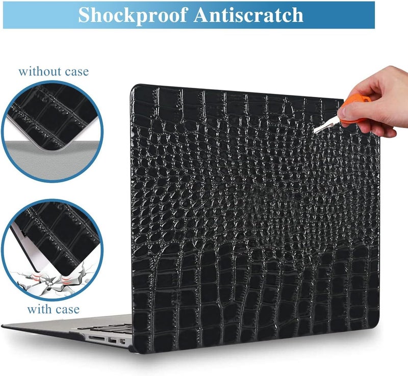 KEROM Compatible with Crocodile MacBook Air 13 Inch Case 2025-2022 M4 M3 M2 A3240 A3113 A2681, Textured Elegant Luxury Aligator Skin Snakeskin PU Leather Hardshell Case & Keyboard Cover, Shiny Black - Image 2